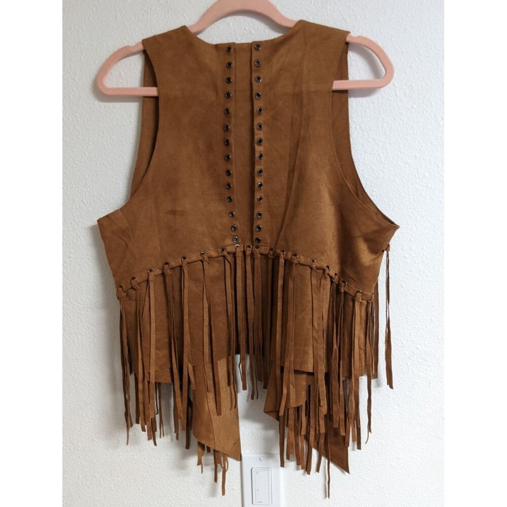 NWT-Boot Barn VOCAL Eyelet Fringe Camel Women's Vest Faux Suede XL NEW!!! $49.99 - Picture 4 of 12